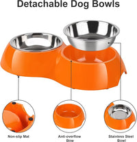 Elevated Dog Bowls Set - Non-Slip Raised Pet Feeder with Medium (10 oz) & Large (20 oz) Stainless Steel Bowls - Includes Durable Resin Stand for Puppies, Adult Dogs & Cats - Orange