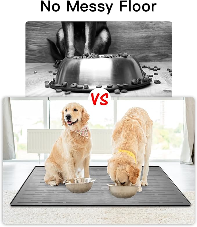 39.4"x29.5" Large Pet Food Mat, Silicone Dog Mats for Food and Water, Nonslip Pet Feeding Mats for Floors,Dog Cat Bowl Mat with Raised Edges, Lake Blue