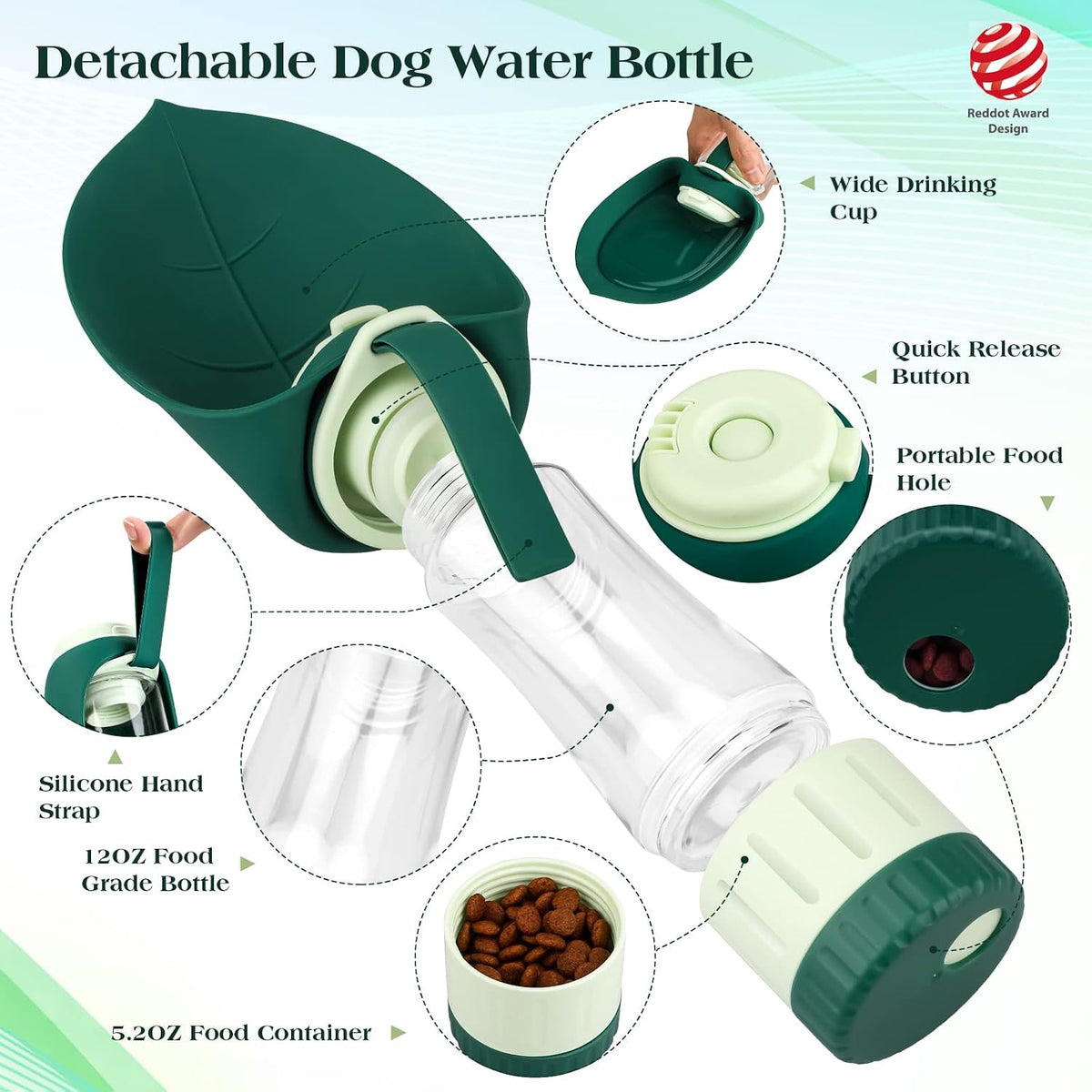 Upgraded Dog Water Bottle - 12oz/Green - image 2