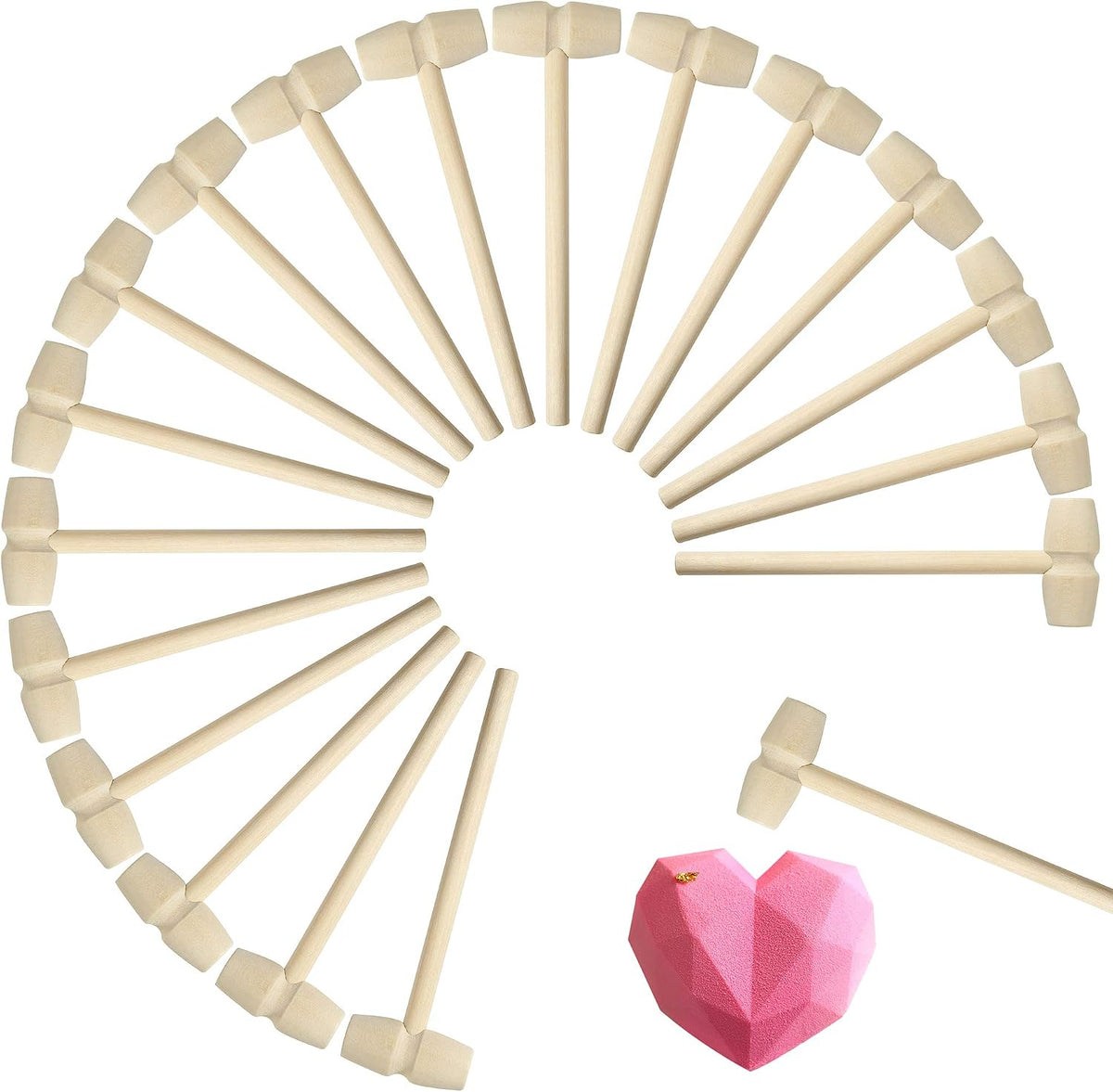 TDOCK mini natural wooden hammers for breakable chocolate, 50 pack