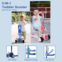Unbreakable & Never Fall Down 2-in-1 Scooters Kids 3 Wheel Kick - Light blue - image 2