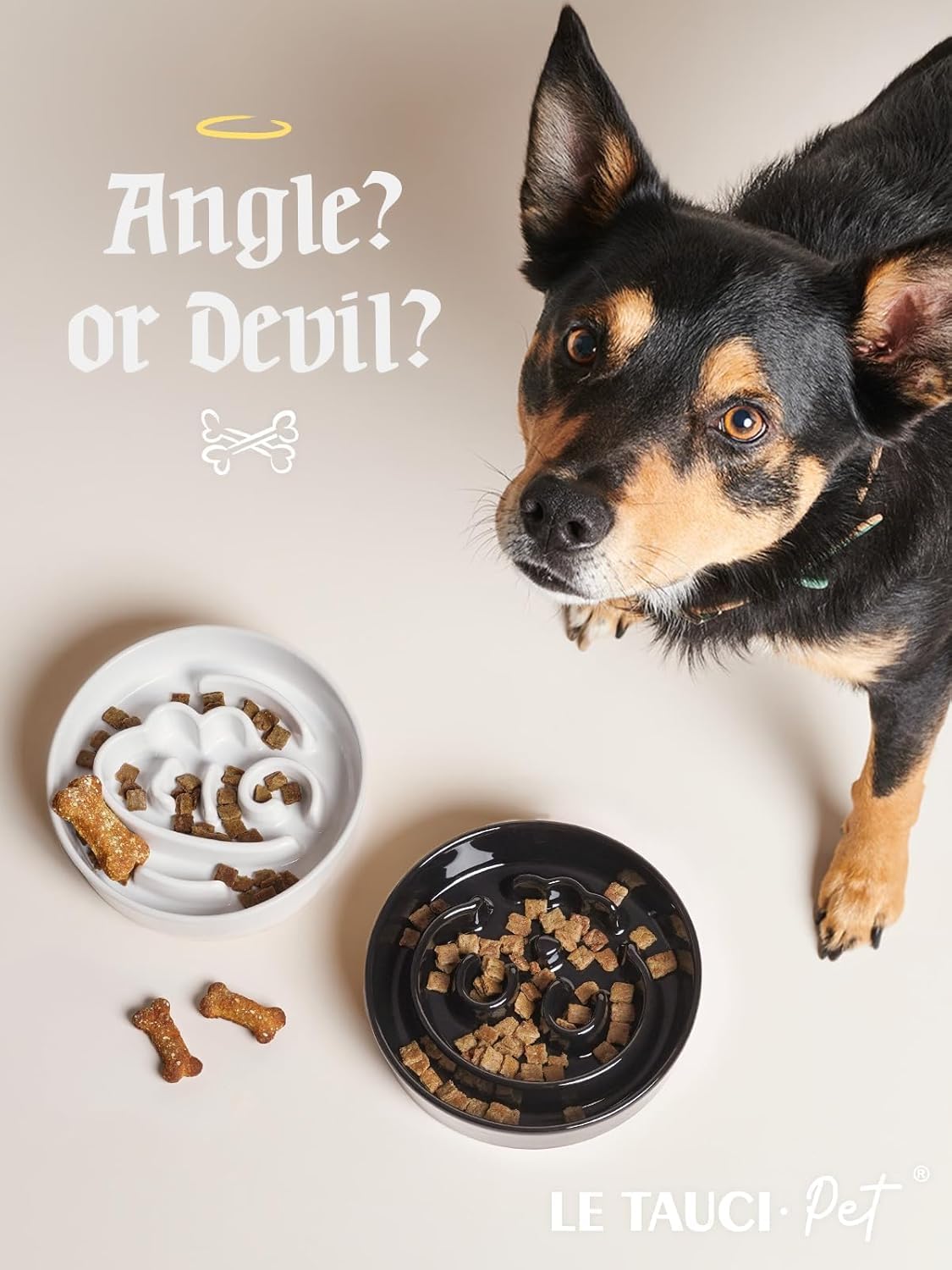 LE TAUCI Ceramic Slow Feeder Dog Bowls Small Breed - Skull Black+Stand / S-0.6 Cups - image 2