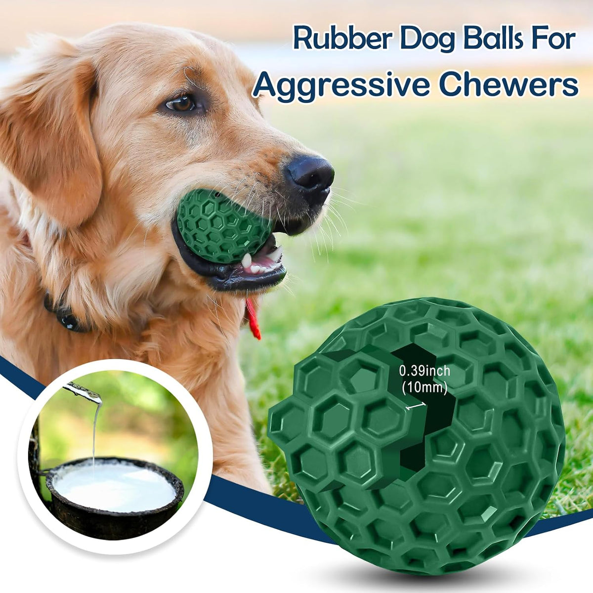 2 Pack Indestructible Squeaky Dog Balls for Aggressive Chewers - Green - image 3