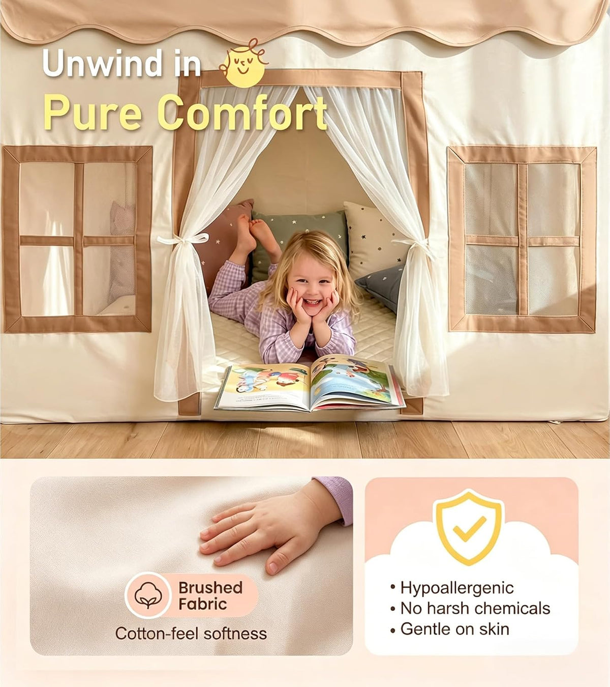 Little Dove Kids Play Tent with Mat - Brown Play Tent / Large Size - image 4