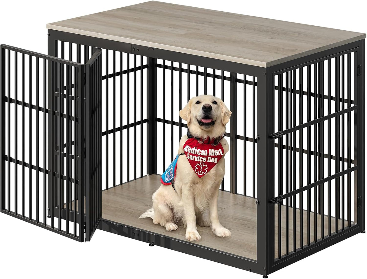 Lyromix 54" Dog Crate Furniture with Foldable Door - Grey / 53.8"L x 31.9"W x 37.2"H