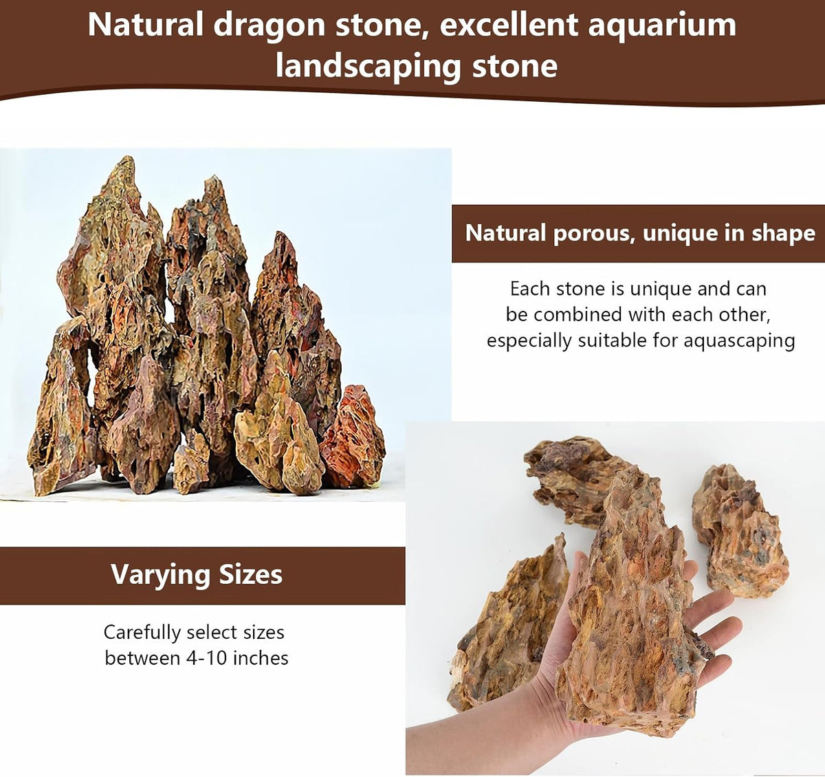 6.6LB Dragon Stone Rock for Aquascaping, Aquarium Decor - Dragon Stone(3-10Inch) / 20 Pounds - image 2