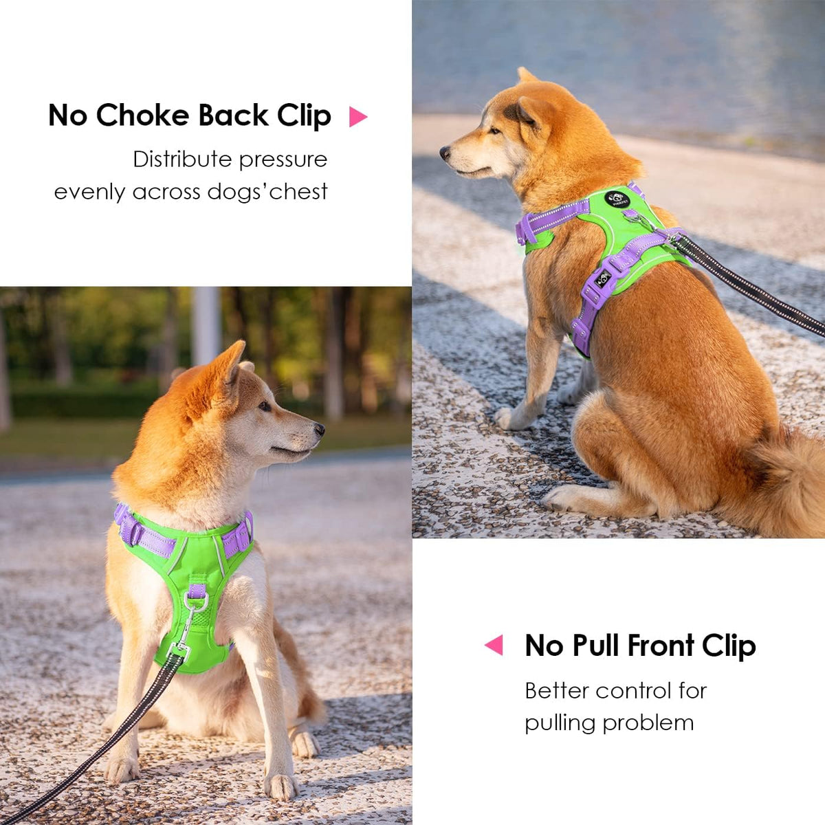PHOEPET Upgraded No Pull Dog Harness, Reflective Adjustable Vest – Essentials for Dogs - Green Base & Purple Straps / Extra Large - image 4