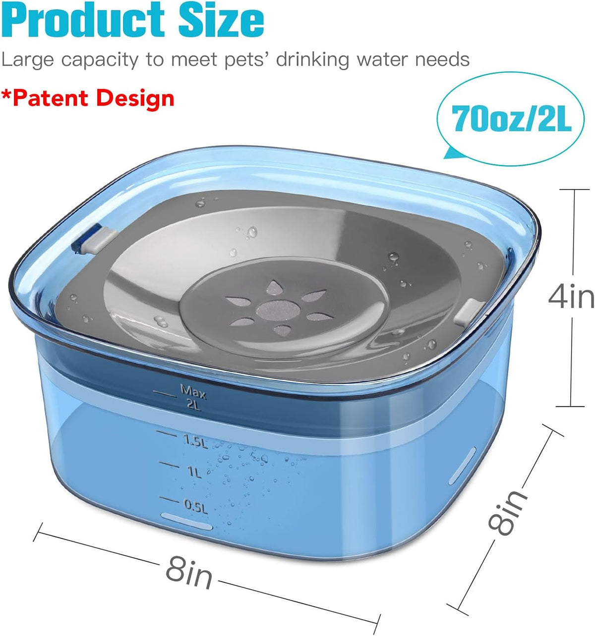 UPSKY 4L Dog Water Bowl No Spill Large Capacity Slow Drinking Water - 2 L / D-Blue - image 2