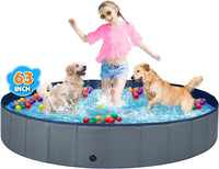 Jecoo Dog Pool for Large Dogs Kiddie Pool Hard Plastic Foldable Dog - Gray / XL-63" x 12"