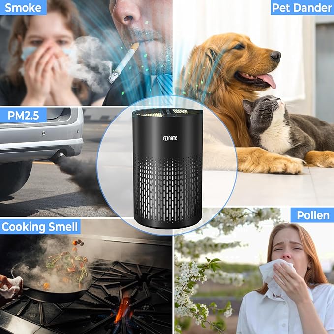 FITNATE Air Purifiers for Home Large Room Up to 1076 Ft² with Aromatherapy, H13 True HEPA Air Purifier for Pets, Quiet Air Cleaner for Smoke Dust Pollen Pet Dander Odor, with Night Light,Timer, Black