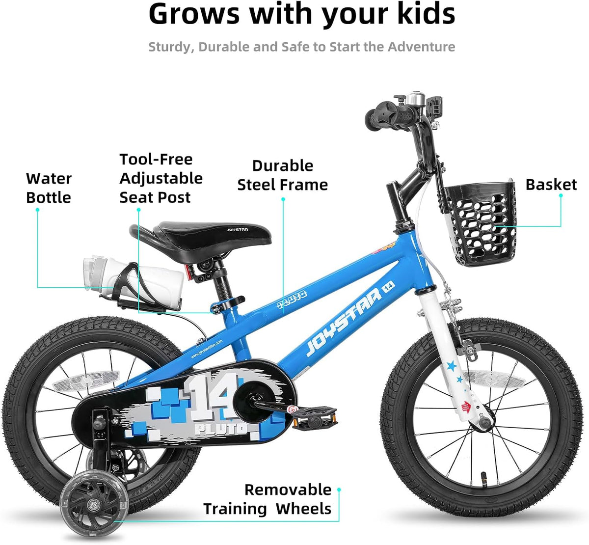 JOYSTAR Pluto 12-20" Kids Bike with Light Up Training Wheels – Fun for Kids & Family - Blue / 12 Inch with Flash Training Wheels - image 2