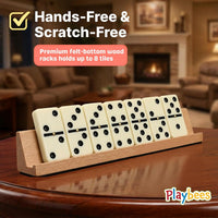 Jumbo Double Six Dominoes Set for Adults, Black Tiles - Double-6 | White | Case + 4 Wooden Racks - image 3