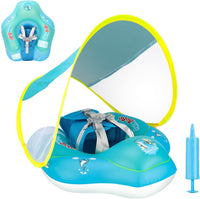 Swimbobo Inflatable Baby Swim Float with Sun Canopy Size Improved - Large / Blue Dolphin
