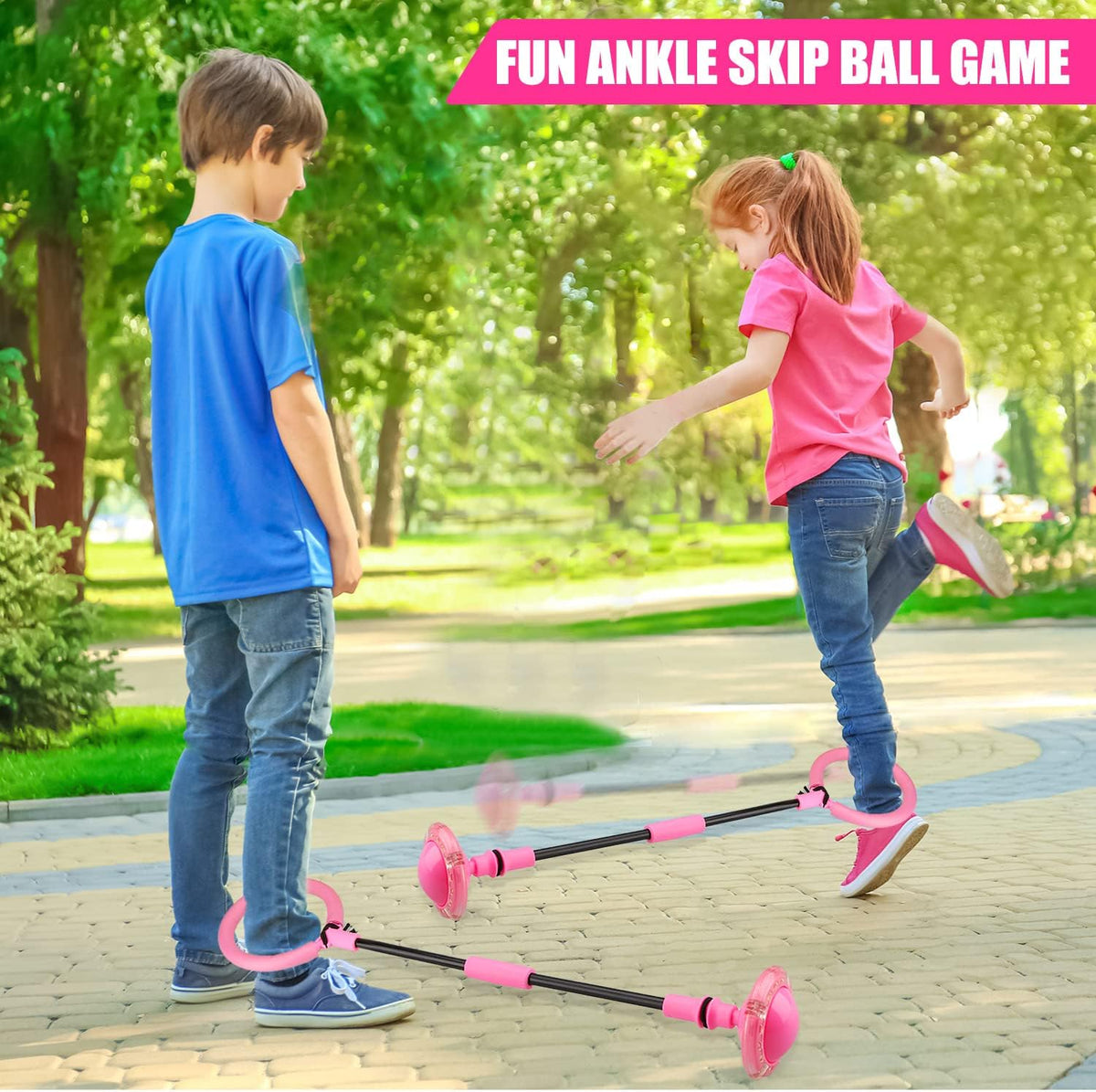 Ankle Skip Ball for Kids, Portable Foldable Flash Wheel Skip Ball Toy – Fun for Kids & Family - Pink - image 2