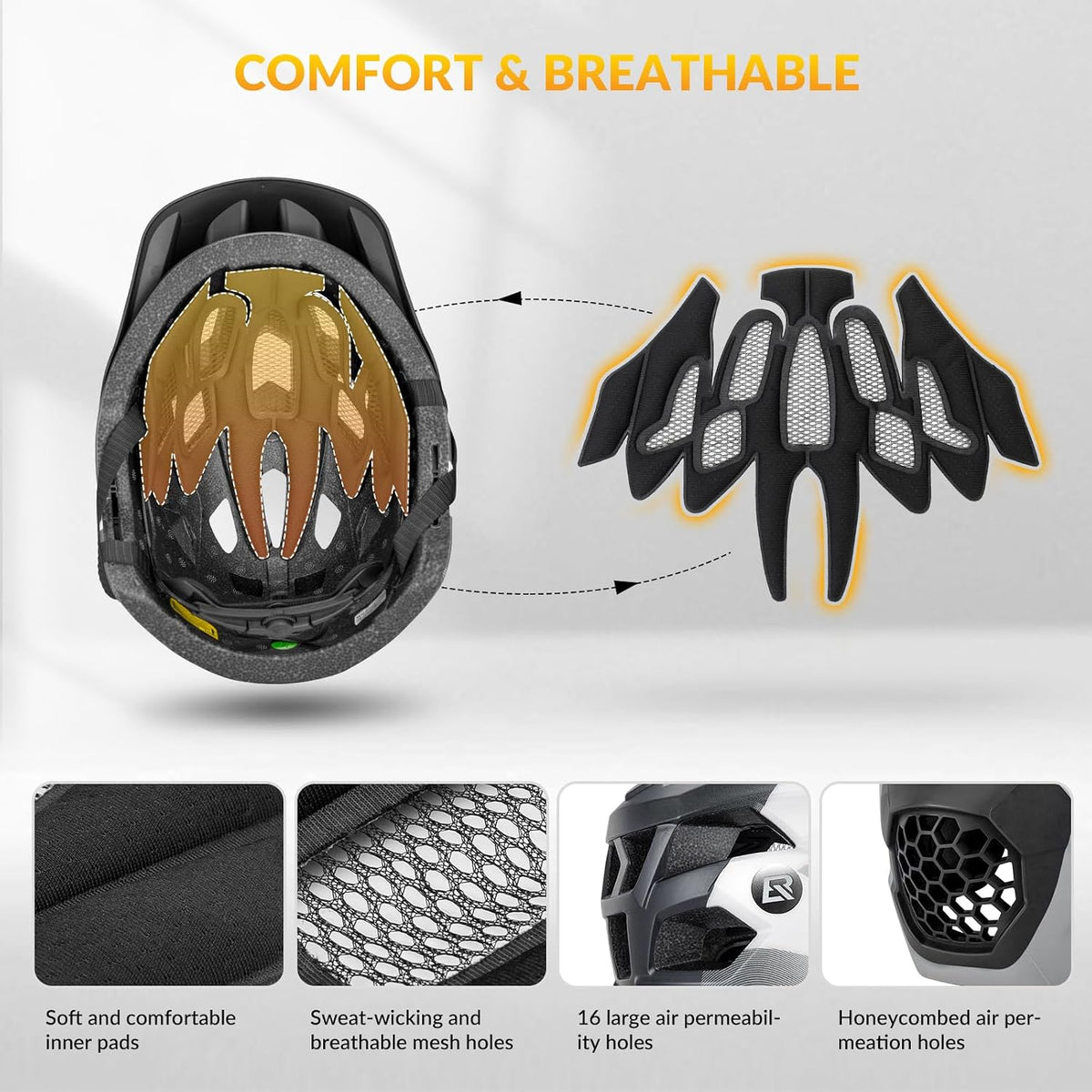 ROCKBROS Kids Full Face Bike Helmet Lightweight Detachable MTB Helmet – Fun for Kids & Family - Silver Black White / Medium - image 2