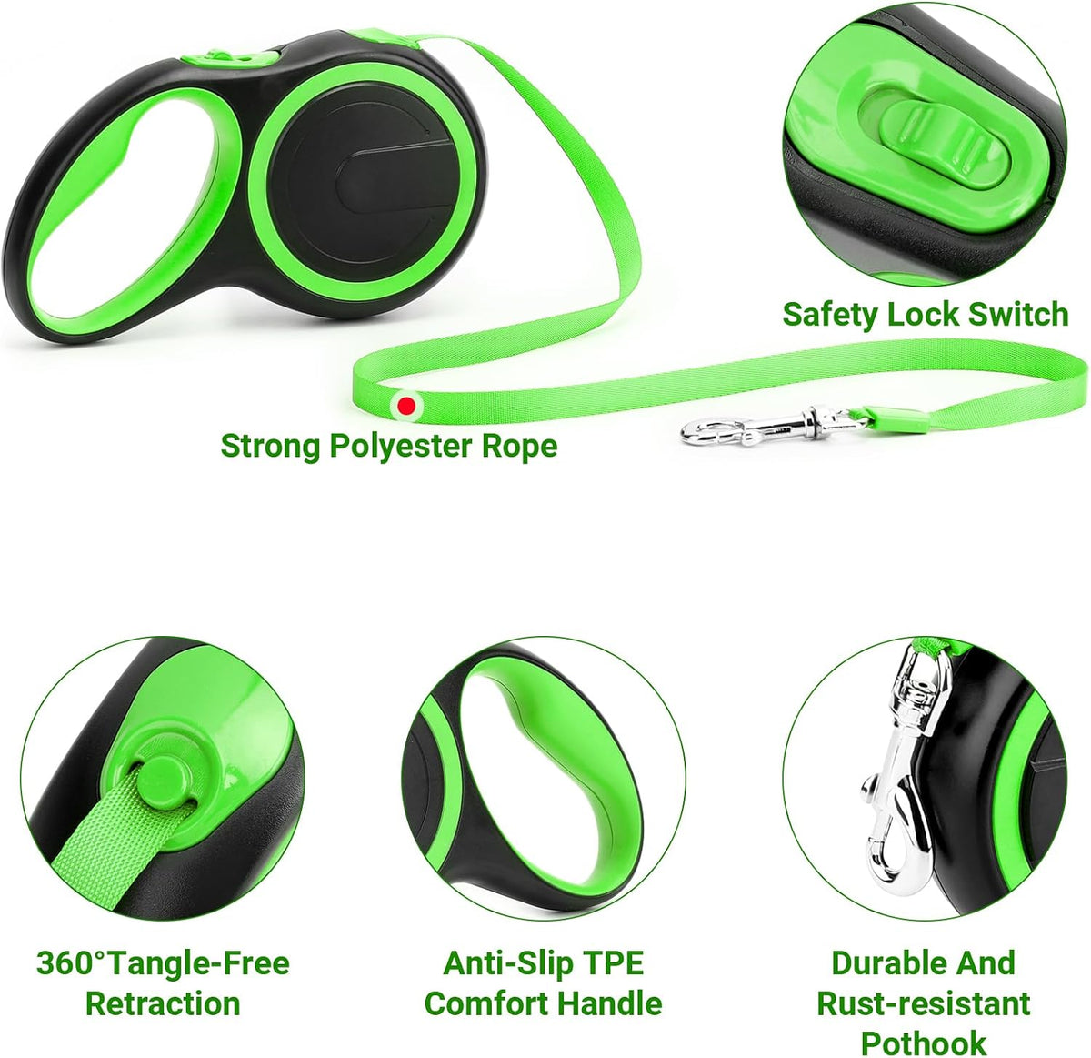 Segarty 26ft Dog Leash Retractable - Green / 16ft(up to 44 lbs) - image 3