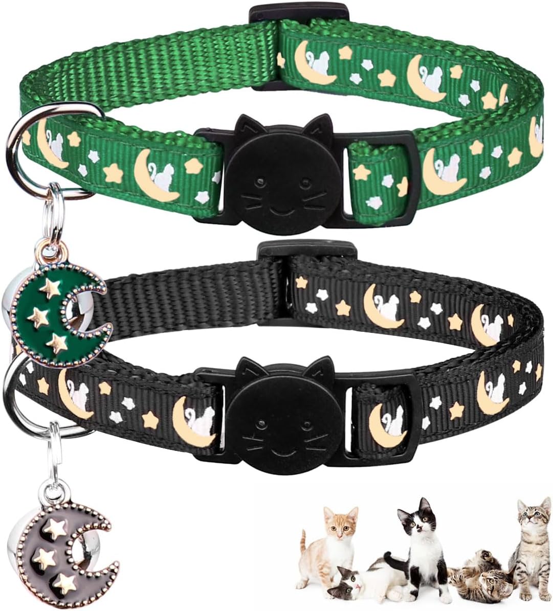 Baeuppit 2Pcs Breakaway Cats Collars Cat Collars for Boy & Girl Cats - 8.0-13.1" / Black+Emerald