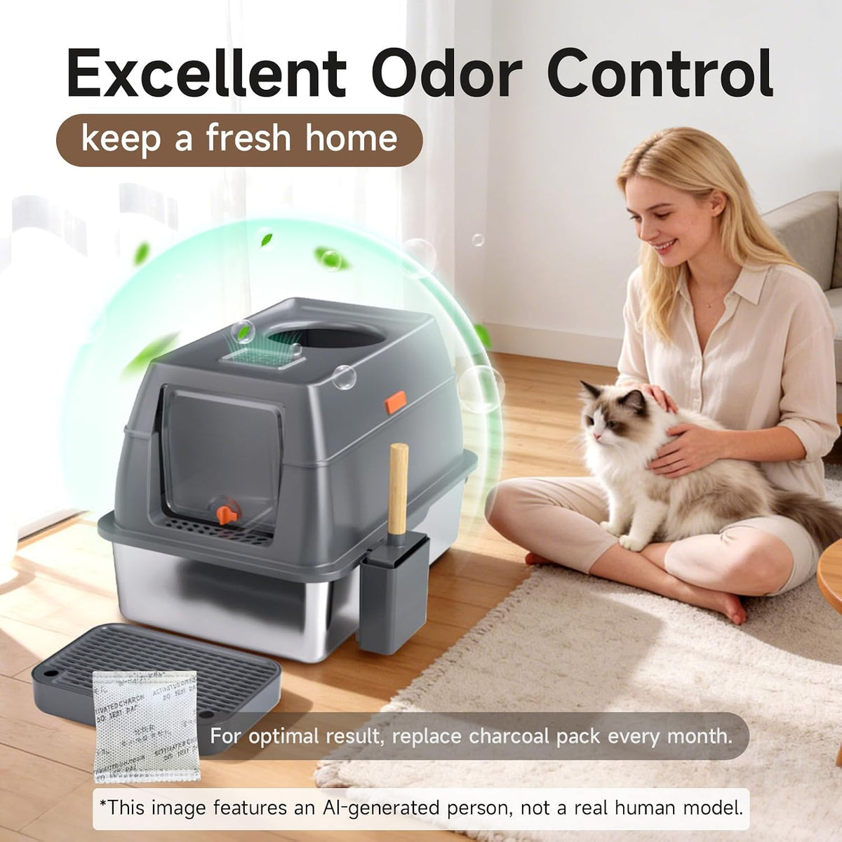 XL Enclosed Stainless Steel Litter Box with Lid - Dark Gray - image 2