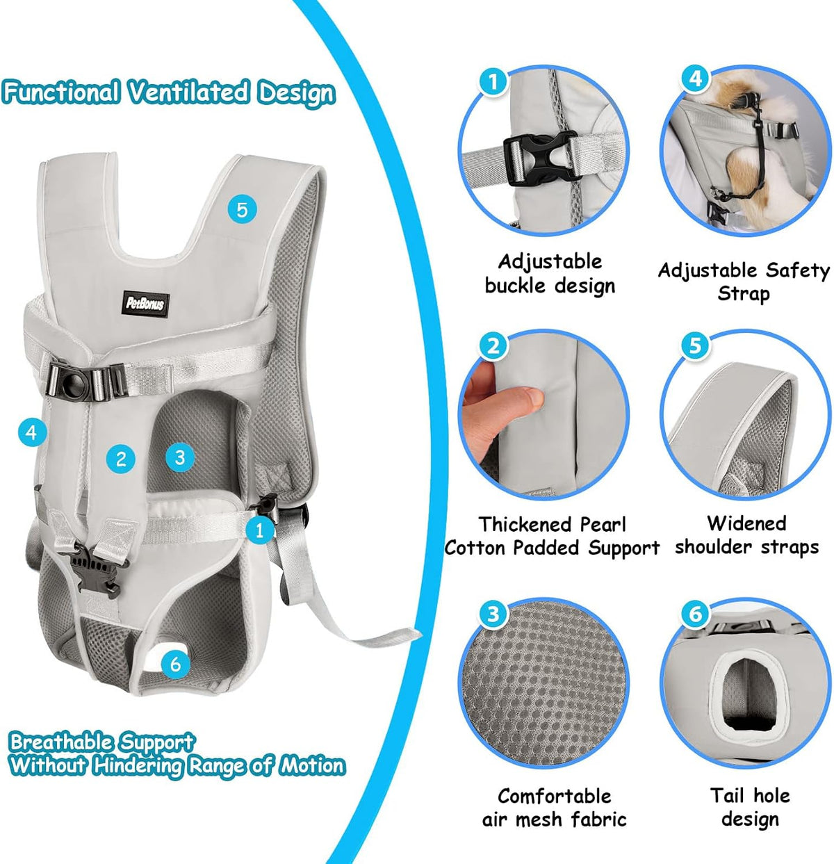 Pet Front Dog Carrier Backpacks, Adjustable Pet Backpack - Grey / Medium - image 2