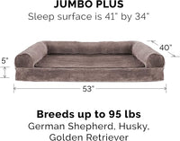 Furhaven Cooling Gel Dog Bed for Large Dogs w/ Removable Bolsters & Washable Cover, For Dogs Up to 125 lbs - Faux Fur & Velvet Sofa - Driftwood Brown, Jumbo Plus/XXL