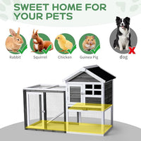 Outvita Rabbit Hutch, Small Wood Chicken Coop, 48" Guinea Pig Cage w/Pull-Out Tray, Waterproof Asphalt Roof, Chicken Run, Interactive Door for Small Animal Pen Outdoor