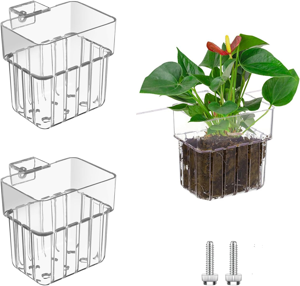 Aquarium Plant Holder 4 PCS Aquatic Plant Pot – Essentials for Fish - White