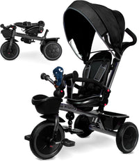KRIDDO 7-in-1 toddler push tricycle with parent steering handle and canopy - view 2