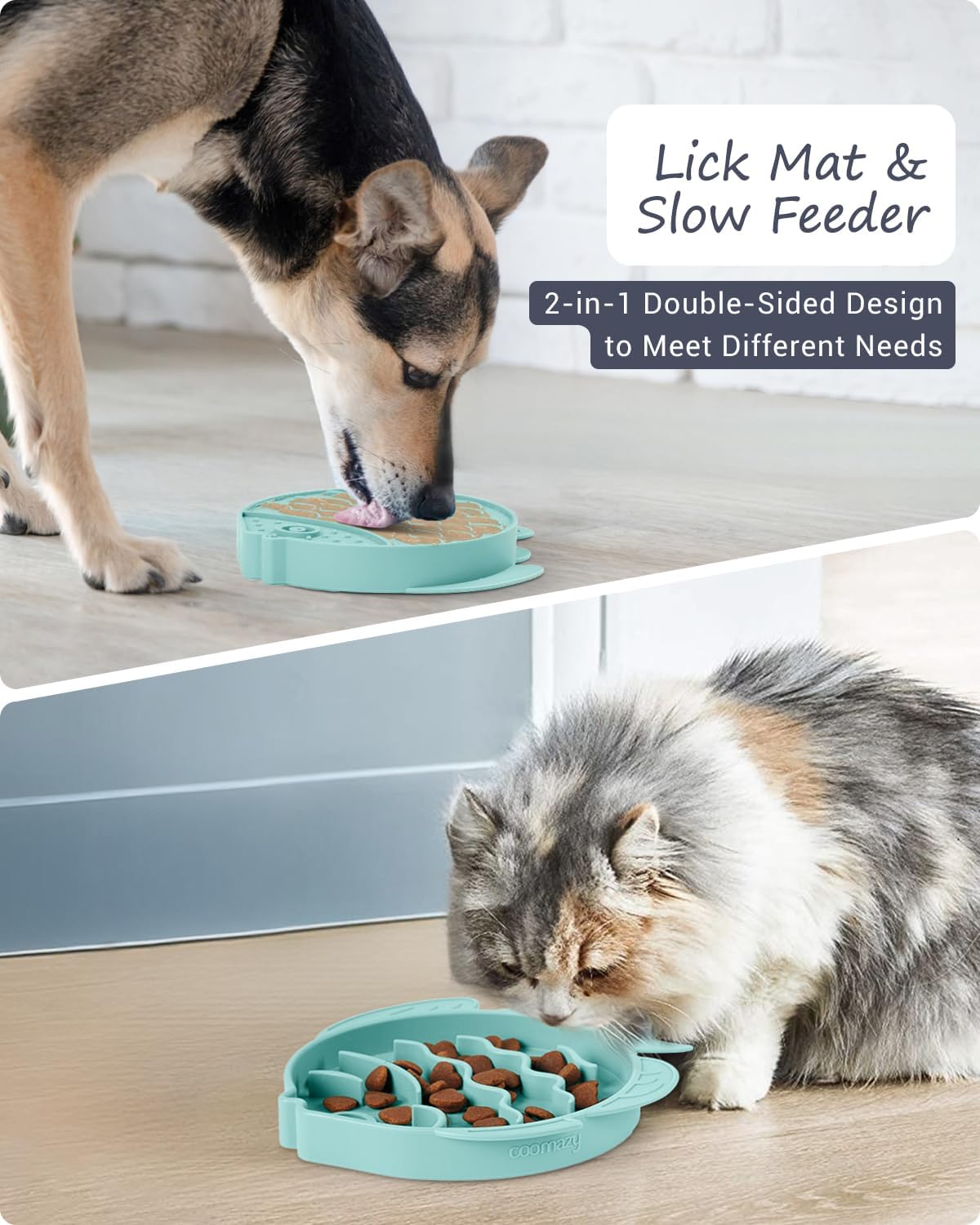 Coomazy Slow Feeder Cat Bowl Silicone Pet Puzzle Feeder for Slow - Cyan / 1.2 Cups - image 2