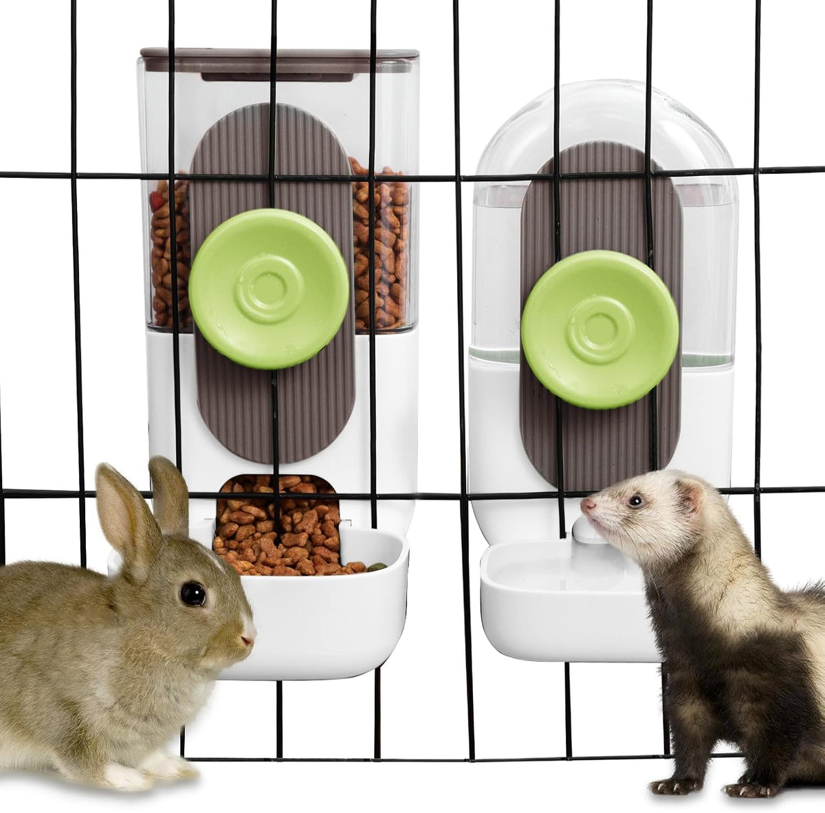 Lemtrflo Rabbit Feeder, Bunny Water Bottle Dispenser - White Brown