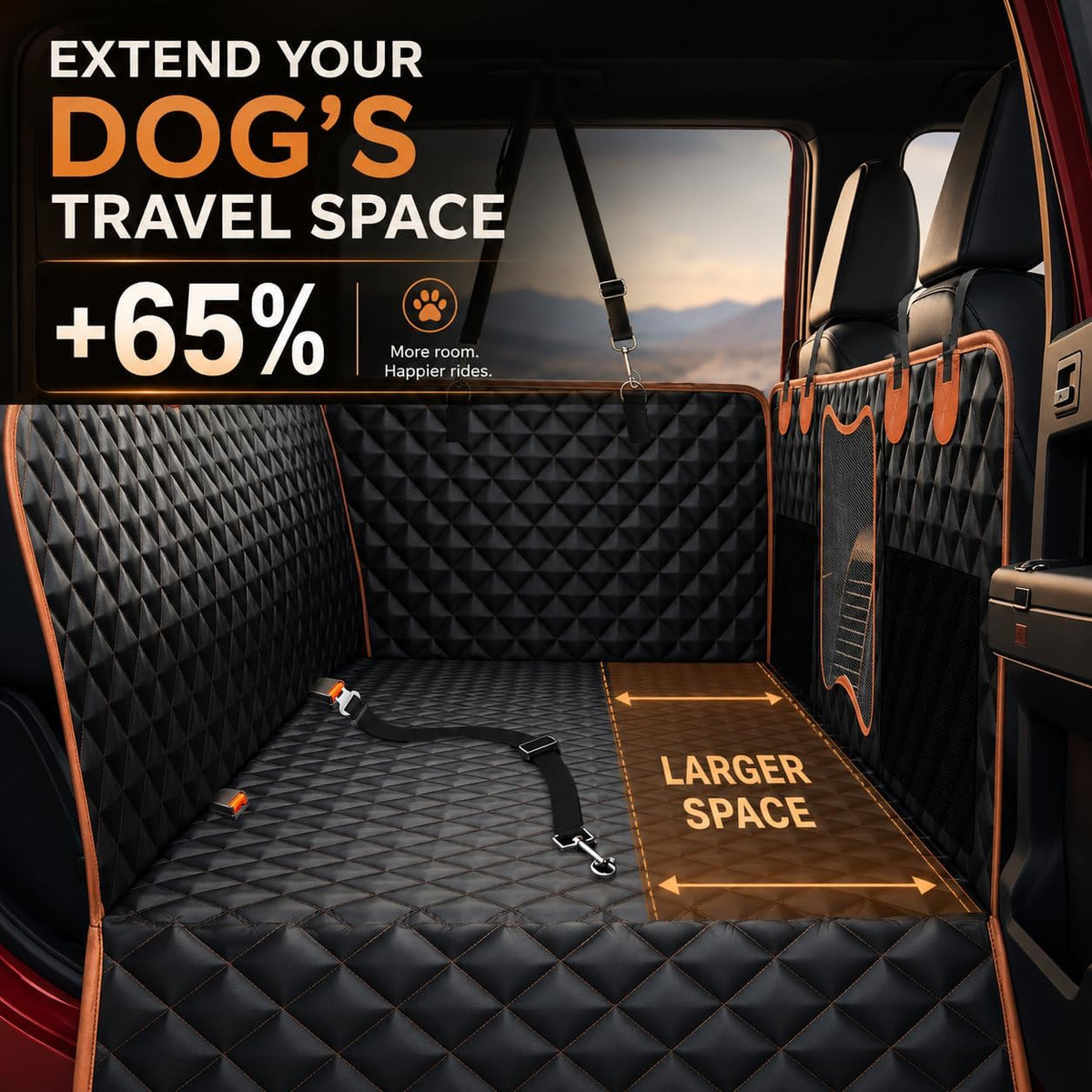 Back Seat Extender for Dogs - Black with Orange / For Full Size Truck - image 3