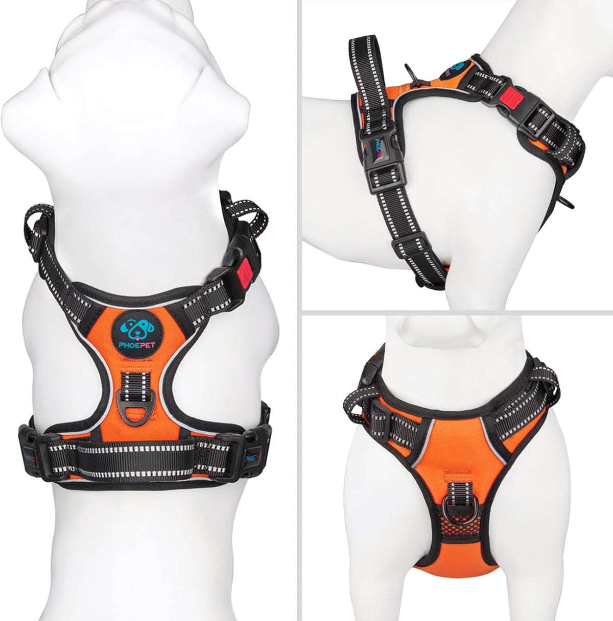 PHOEPET No Pull Dog Harness Medium Reflective Front Clip Vest - Medium / Orange - image 2