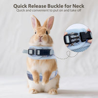 Plaid Breathable Rabbit Harness and Leash Set Escape Proof - Blue / S - image 4