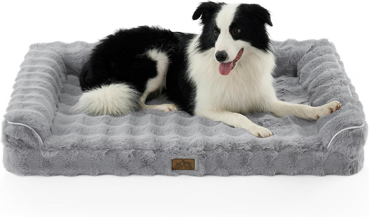 COZY KISS Orthopedic Large Dog Bed, Washable Pet Bed – Essentials for Dogs - XL (42x30x7 inch) / Grey