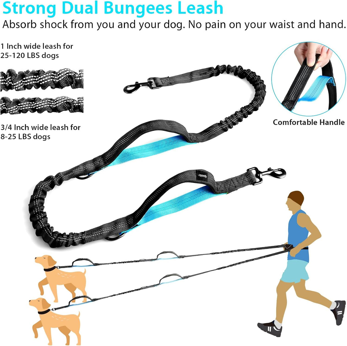 Uppetly Hands Free Dog Running Leash with Waist Belt - 1 dog/Blue / Medium - image 2