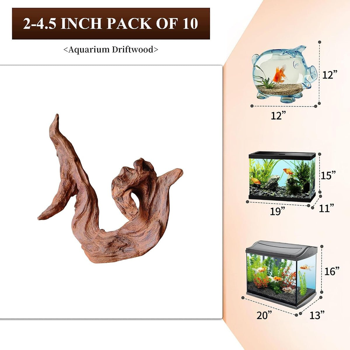 majoywoo Natural Driftwood for Aquarium Decor Fish Tank Decor Reptile - Mopani Driftwood 2 to 4.5 Inch (Pack of 10) - image 2