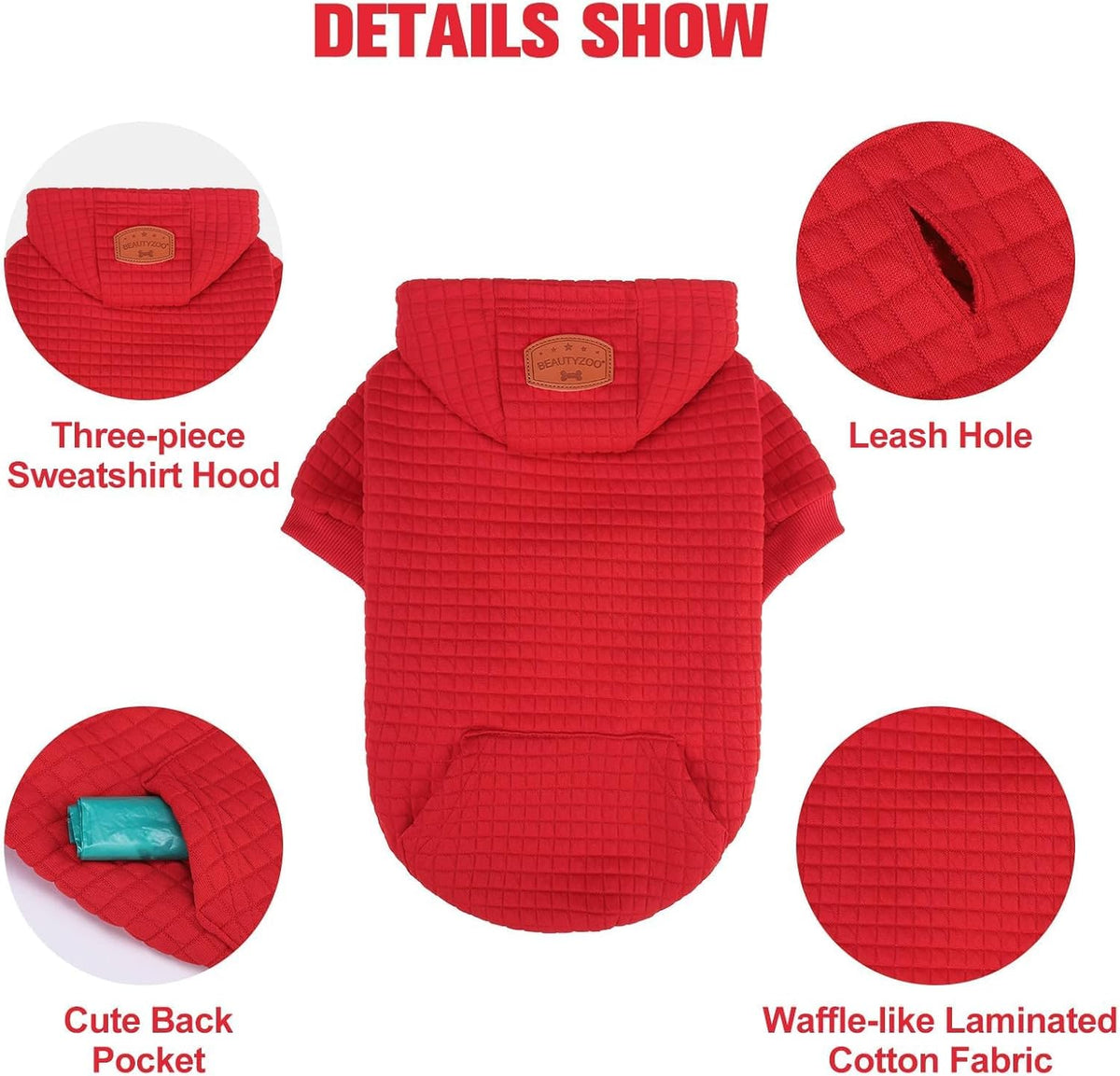Small Dog Hoodie,Warm Winter Dog Sweater with Pocket & Leash Hole – Essentials for Dogs - Red / L (Back: 20",Chest: 28", Neck: 17") - image 4