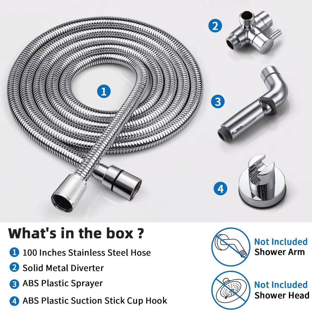 G-Promise 2 Mode Dog Shower Attachment with Extra Long Hose Adhesive - 100 Inch Hose / Chrome - image 4