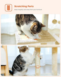 PEQULTI Small Cat Tree, [28.5''] Cat Tower for Indoor Cats, 2 Styles Activity Tree with Cat Scratching Posts, Big Hammock and Removable Top Perch Beige