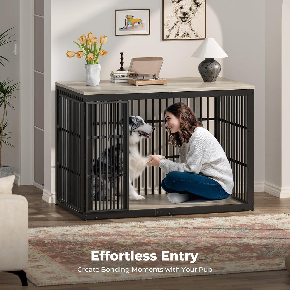 Lyromix 54" Dog Crate Furniture with Foldable Door - Grey / 53.8"L x 31.9"W x 37.2"H - image 3