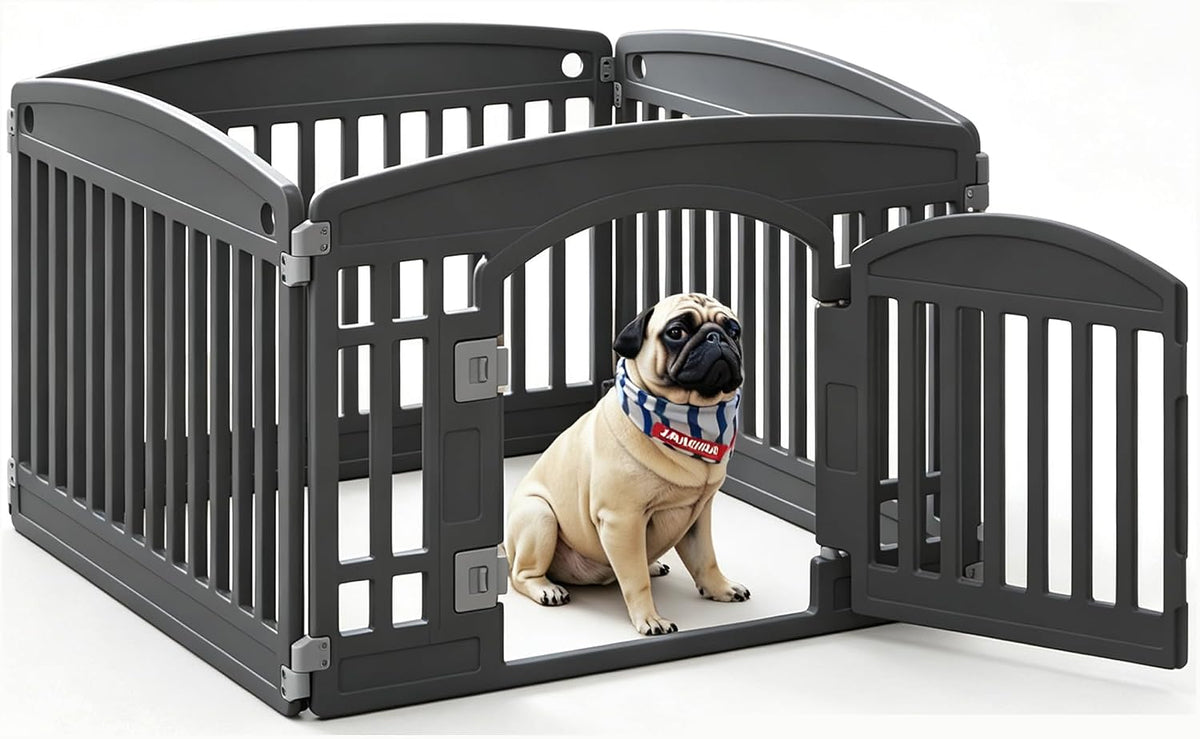 DUMOS Plastic Dog Playpen - Black / 4 Panel / 24 Inch