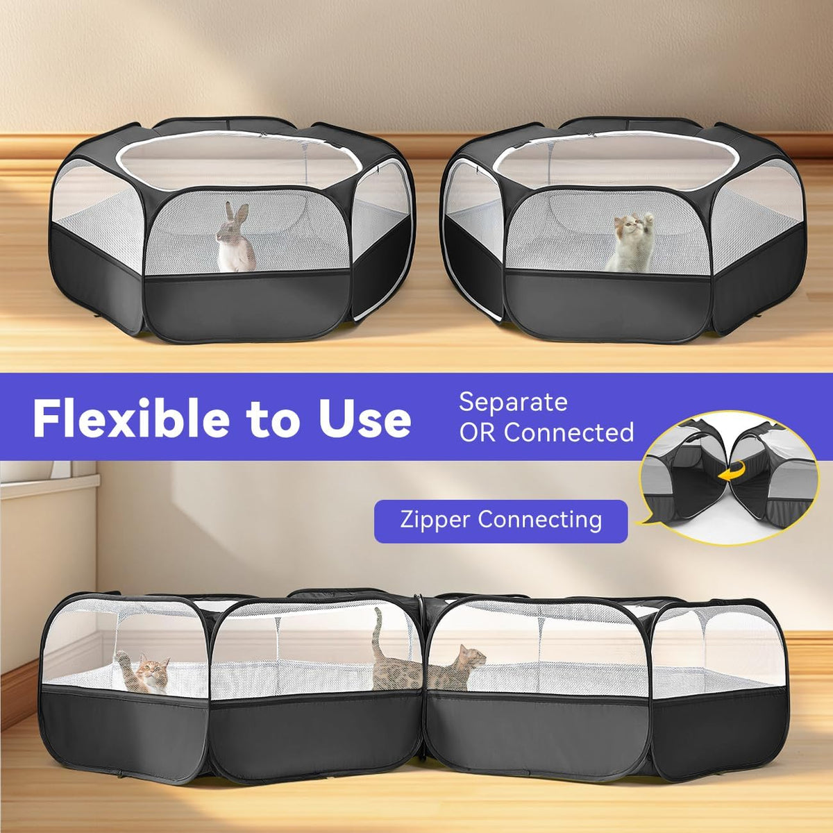 Pawaboo Small Animal Playpen, Waterproof Portable Pet Cage Tent - T-Classic Black / 2 - image 2