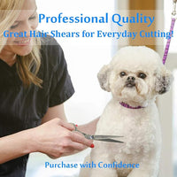 JASON 8" Straight Dog Grooming Scissors Long Pets Grooming Shears Premium Cats Trimming Kit with Offset Handle and a Jewelled Screw Sharp Comfortable
