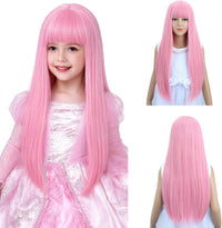 WAVELNM kids long straight black wig with hot pink highlights and bangs - view 5