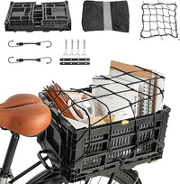 Rear Bike Basket, Foldable Rear Rack Bicycle Basket with Mesh Pocket Waterproof Cover Reflective Strip for Adult Bikes Easy to Assemble and Carry for Pets Fruit