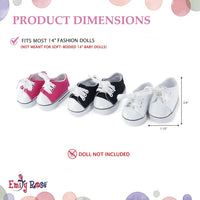Emily Rose 14 inch doll shoes, three canvas sneakers in pink, white and black - view 4