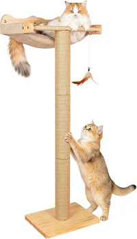 46" Tall Cat Scratching Post with Window Perch – Essentials for Cats - Wood
