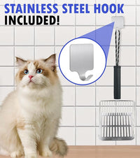 2PCS Cat Litter Scoop, Solid and Durable Kitty Metal Scooper, Stainless Steel Sifter, Heavy Duty, for Litter Box, Black Rubber Handle, Included Stainless Steel Hook