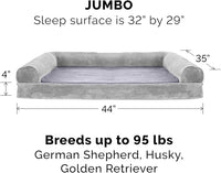 Furhaven Cooling Gel Dog Bed for Large Dogs w/ Removable Bolsters & Washable Cover, For Dogs Up to 95 lbs - Faux Fur & Velvet Sofa - Smoke Gray, Jumbo/XL