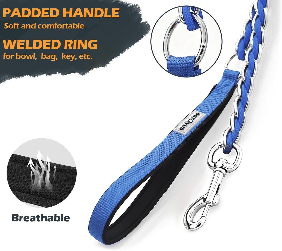 Chain Dog Leash, Bite-Proof Metal Leash - Blue / 4FT(30-80lb) - image 2