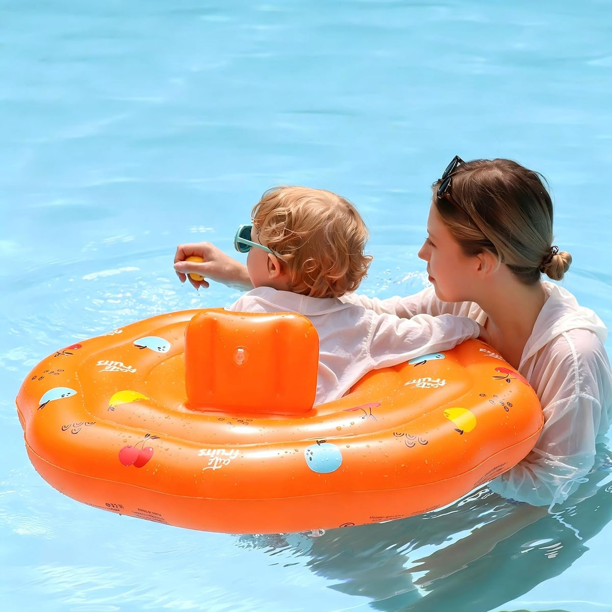 Inflatable Baby Swimming Float with Safety Seat Fun Swimming Pool - Orange
